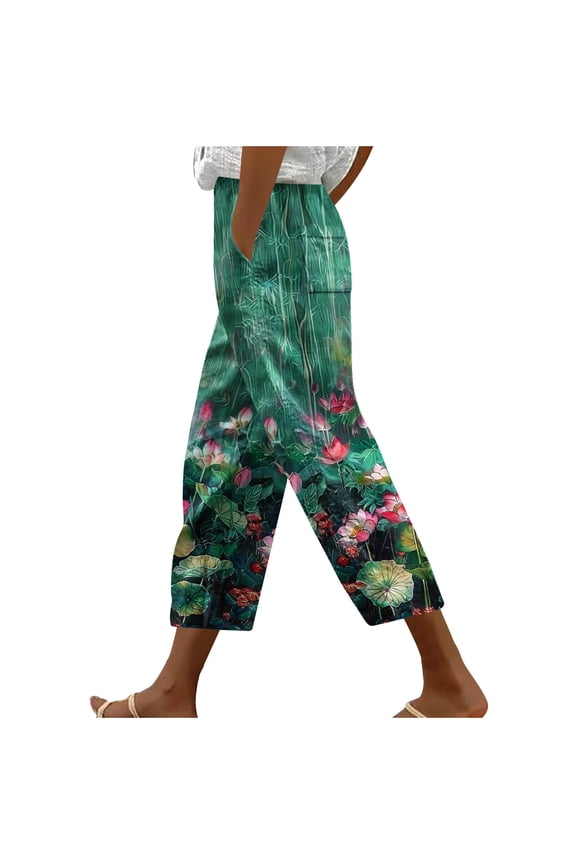 Women's Capris with Pockets Loose Straight Leg Pants Casual High Waist Trousers Fashion Lightweight Summer Cropped Pants