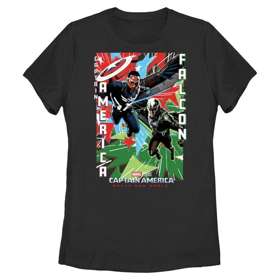 Women's Captain America: Brave New World Captain America and Falcon Colorful Poster Graphic T-Shirt