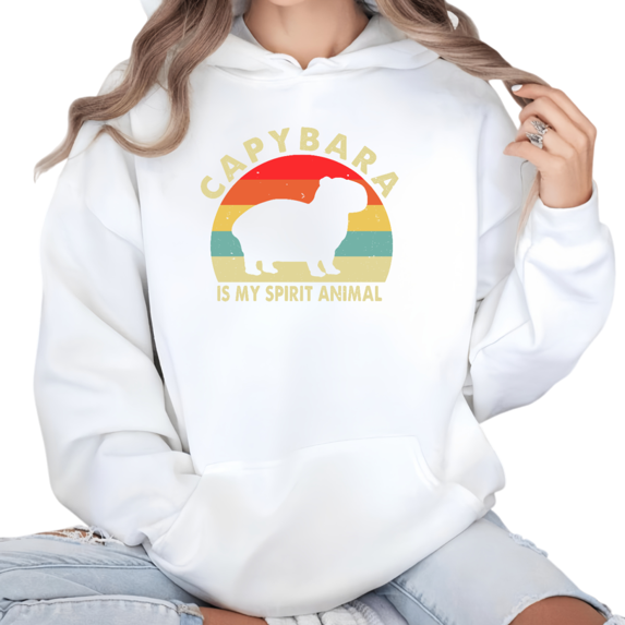 Women's Capybara Spirit Animal Graphic Comfortable Hoodie Top Casual Hooded long-sleeved White S-2XL