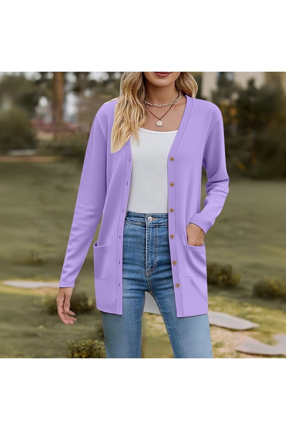 Women's Cardigan 2025 Fall Fashion Cardigan Lightweight Soft Knit Cardigan For Women Long Sleeve Open Front Coat With Pockets,Purple Women's Cardigan XXL