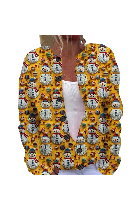 Women's Cardigan Autumn Winter Fashion Casual Christmas Printed Button Up Jacket Cozy Comfortable Stylish Long Sleeve Outerwear