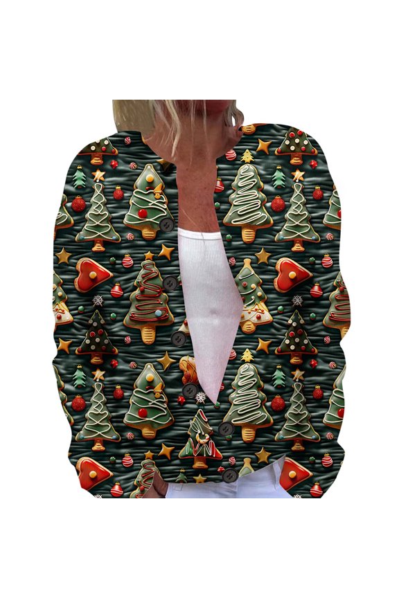 Women's Cardigan Autumn Winter Fashion Casual Christmas Printed Button Up Jacket Cozy Comfortable Stylish Long Sleeve Outerwear