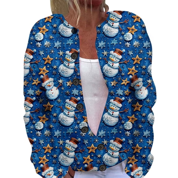 Women's Cardigan Autumn Winter Fashion Casual Christmas Printed Button Up Jacket Cozy Comfortable Stylish Outerwear