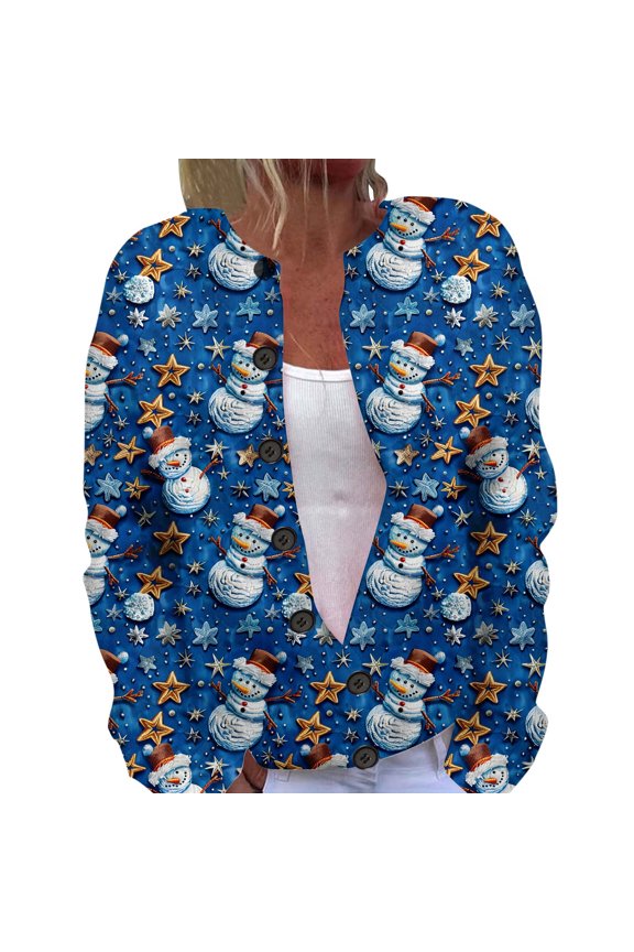 Women's Cardigan Autumn Winter Fashion Casual Christmas Printed Button Up Jacket Cozy Comfortable Stylish Outerwear