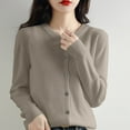 thumbnail image 1 of Women's Cardigan Basic Crew Neck Long Sleeve Button Down Cardigan,Brown Women's Cardigan XL, 1 of 7
