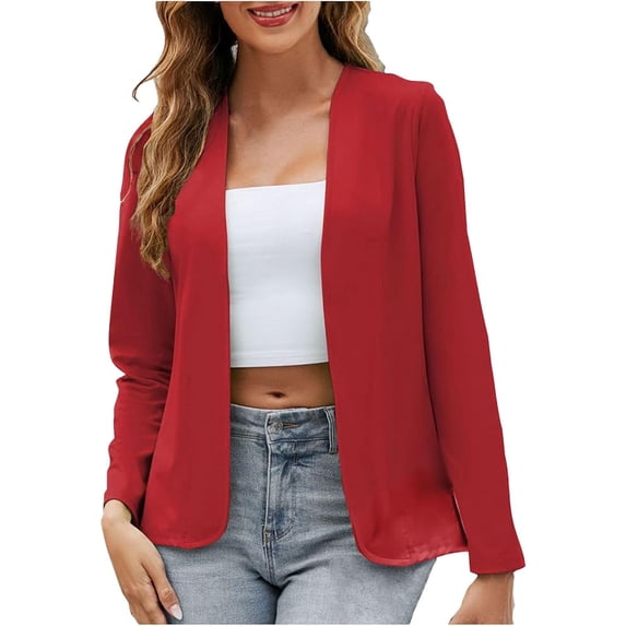Women's Cardigan Blazer Solid Color Long Sleeve Open Front Lightweight Lapel Outerwear Jacket for Fall Winter