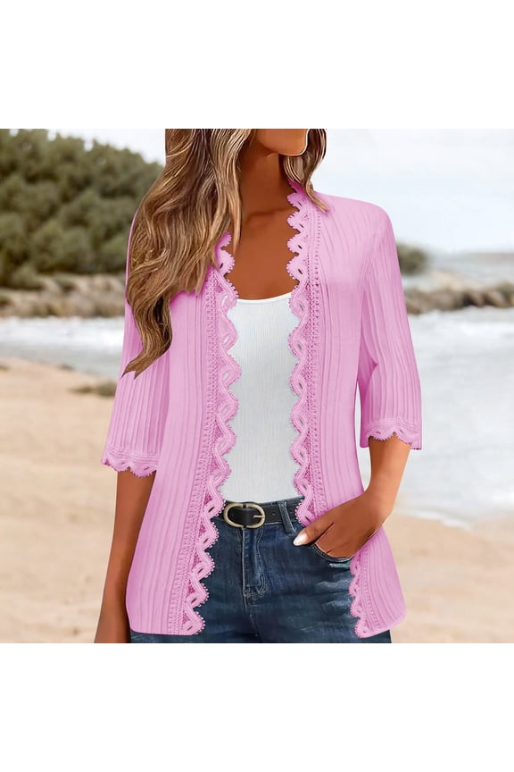 Women's Cardigan Cardigans Summer Jackets For Women Uk Sweater Clothing Lightweight Solid Color Beach Lace Side Open Front Casual Thin Cover Up Kimono Cardigan 45720 Sleeve,Pink Women's Cardigan XXXL