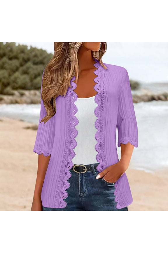Women's Cardigan Cardigans Summer Jackets For Women Uk Sweater Clothing Lightweight Solid Color Beach Lace Side Open Front Thin Cover Up Kimono Cardigan 45720 Sleeve,Purple Women's Cardigan XXL