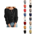 thumbnail image 1 of Women's Cardigan Casual Button Up Chic Fall Long Sleeve Cardigans Women's Cardigan Sweater Classic Crew Neck Button Collar Knit Front Open, 1 of 2