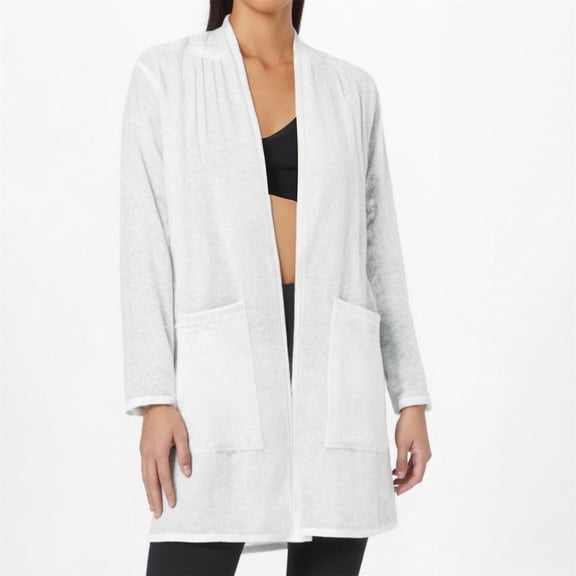 Women's Cardigan Casual Lightweight Cardigan With Pockets 3 4 Sleeve Front Open Dust Duster,White Women's Cardigan M