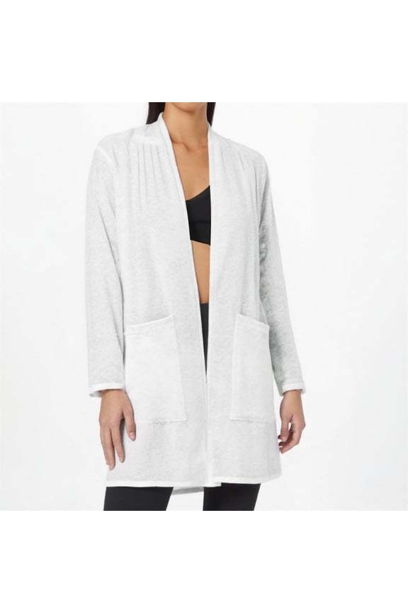 Women's Cardigan Casual Lightweight Cardigan With Pockets 3 4 Sleeve Front Open Dust Duster,White Women's Cardigan M