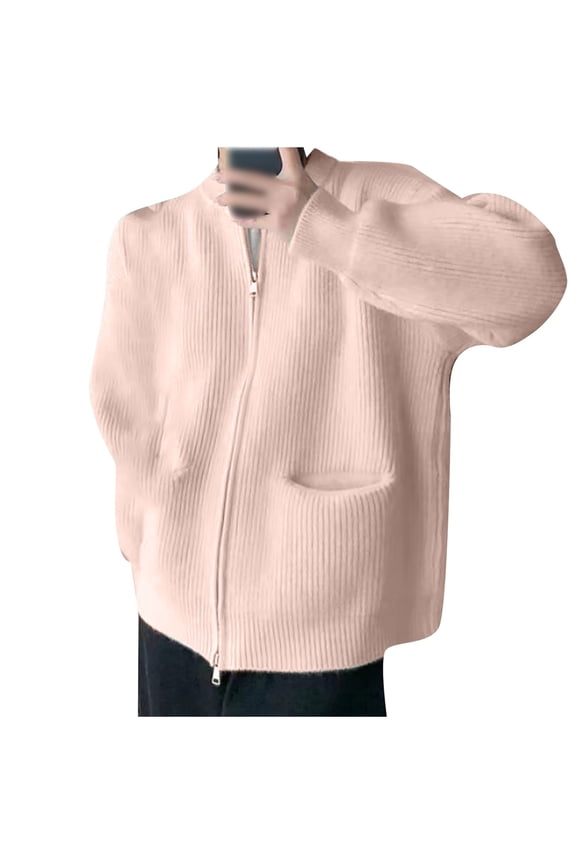 Women's Cardigan Double Zipper Solid Color Sweater Korean Loose Casual Knitwear Autumn Winter Fashion Outerwear Cozy Comfortable