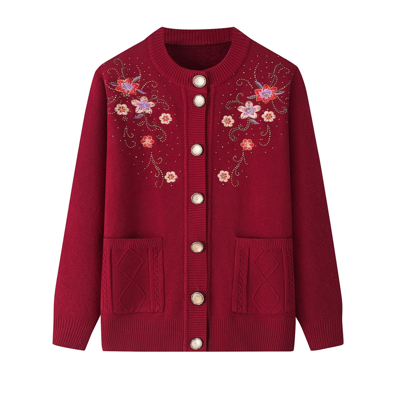 Women's Cardigan Embroidered Hook Pattern Rhinestone Knitted Plus ...