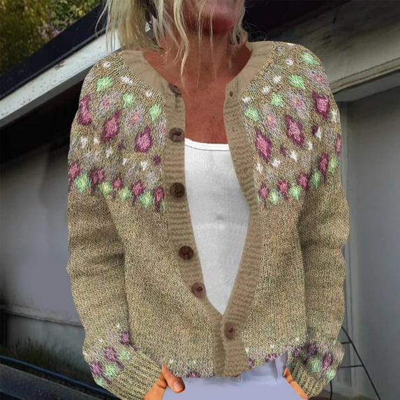 Women's Cardigan Ethnic Style Sweater Knitted Sweater Cardigan Sweater Jacket,Yellow Women's Cardigan L