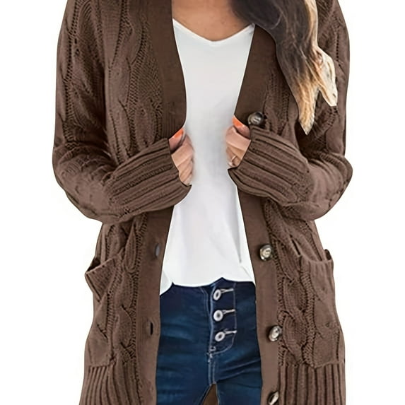 Women's Cardigan Fall Cardigan Lightweight Long Sleeve Knit Sweater Button Loose Jacket with Pockets