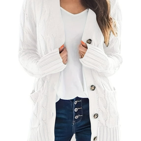Women's Cardigan Fall Cardigan Lightweight Long Sleeve Knit Sweater Button Loose Jacket with Pockets