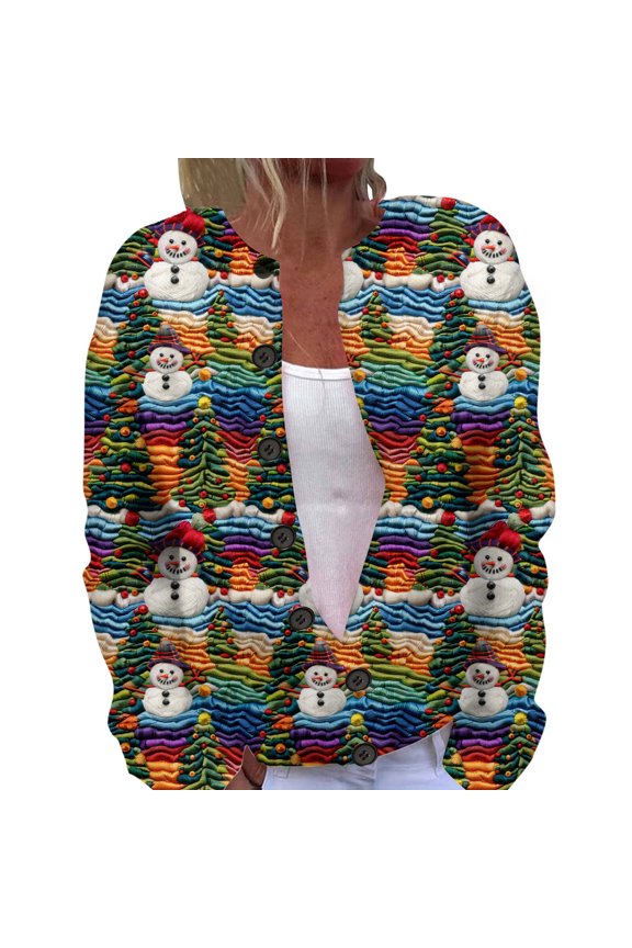 Women's Cardigan Fashionable Casual Autumn Winter Christmas Printed Button Up Jacket Soft Comfortable Stylish Outerwear