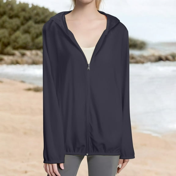 Women's Cardigan Female Solid Color Hooded Sun Clothing Jacket Lightweight Close Fitting Sports Outdoor Long Sleeve Zipper Jacket,Black Women's Cardigan M