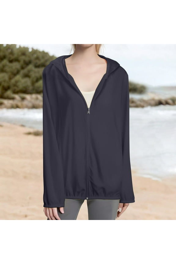 Women's Cardigan Female Solid Color Hooded Sun Clothing Jacket Lightweight Close Fitting Sports Outdoor Long Sleeve Zipper Jacket,Black Women's Cardigan XXL