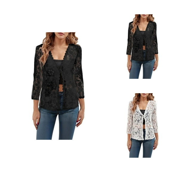 Women's Cardigan For Everyday Wear Versatile Loose Fit Plus Size Sun Lace Top Hollow Out Sheer Cardigan For Summer Cardigan Sweaters for Women