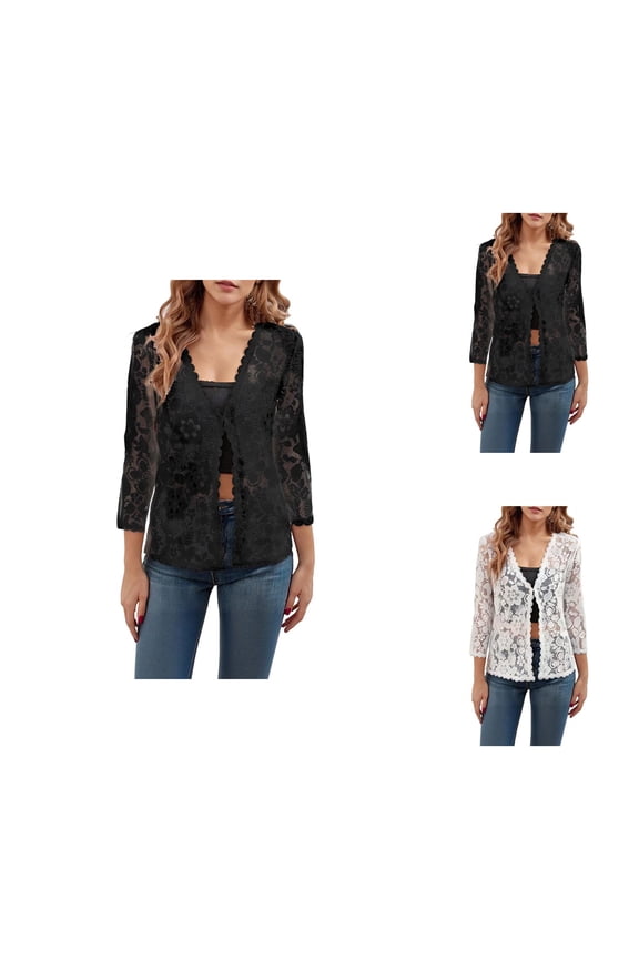 Women's Cardigan For Everyday Wear Versatile Loose Fit Plus Size Sun Lace Top Hollow Out Sheer Cardigan For Summer Cardigan Sweaters for Women