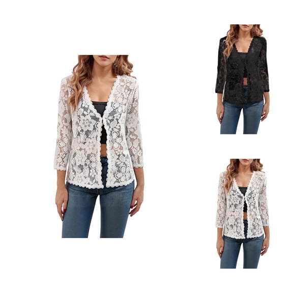 Women's Cardigan For Everyday Wear Versatile Loose Fit Plus Size Sun Lace Top Hollow Out Sheer Cardigan For Summer Cardigan Sweaters for Women
