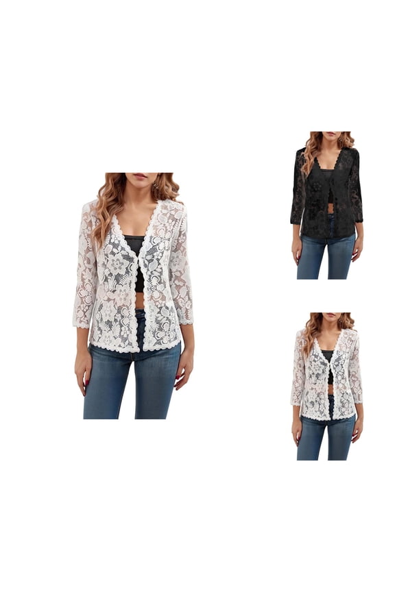 Women's Cardigan For Everyday Wear Versatile Loose Fit Plus Size Sun Lace Top Hollow Out Sheer Cardigan For Summer Cardigan Sweaters for Women