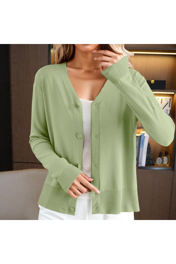 Women's Cardigan Long Sleeve Ice Silk Knit With Skirt V Neck Cardigan,Green Women's Cardigan XL