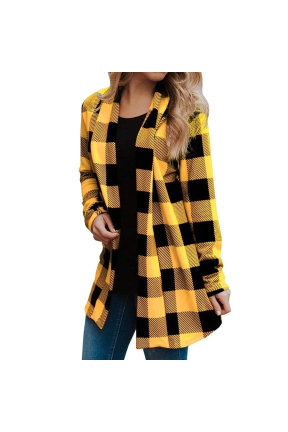 Women's Cardigan Long Sleeve Jacket Women Plaid Cardigan Fall Fashion Checkered Coat Top Lady Automobiledigan,Yellow Women's Cardigan XXXXL