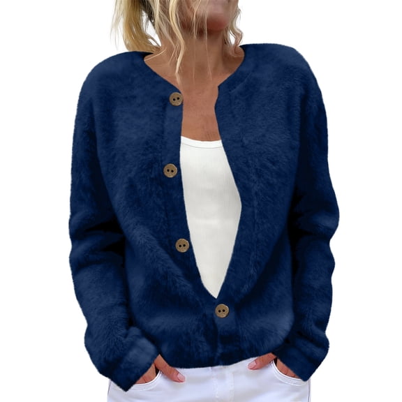 Women's Cardigan Long Sleeve Lightweight Fun Christmas Print Jacket, A Casual and Button-Up Top for Holiday Season,Navy,S