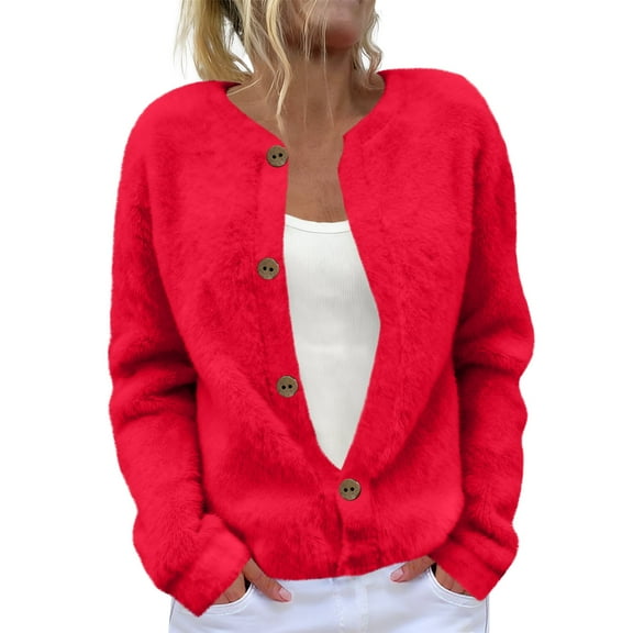 Women's Cardigan Long Sleeve Lightweight Fun Christmas Print Jacket, A Casual and Button-Up Top for Holiday Season,Red,XL
