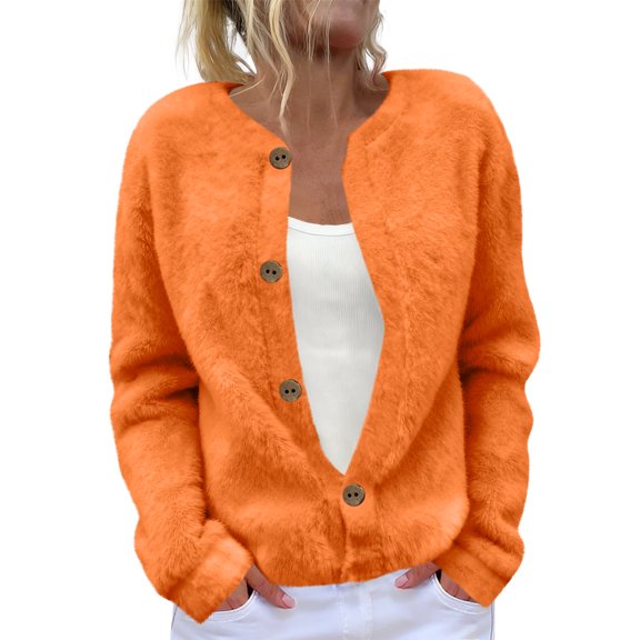 Women's Cardigan Long Sleeve Lightweight Fun Christmas Print Jacket, A Casual and Button-Up Top for Holiday Season,Saffron,S