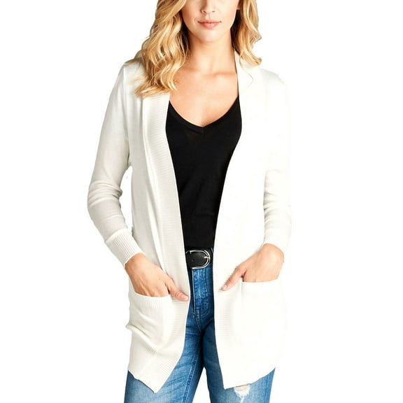 Women's Cardigan Long Sleeve Open Front Draped Sweater Rib Banded w/ Pockets in Several Colors