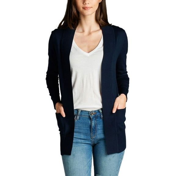 Women's Cardigan Long Sleeve Open Front Draped Sweater Rib Banded w/ Pockets in Several Colors