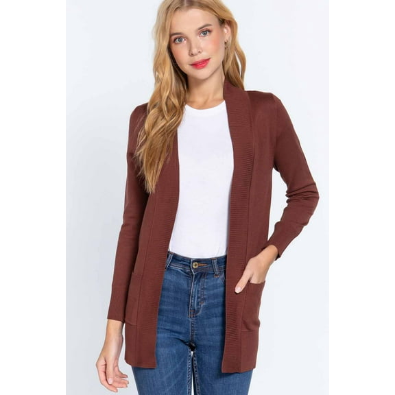 Women's Cardigan Long Sleeve Open Front Draped Sweater Rib Banded w/ Pockets in Several Colors