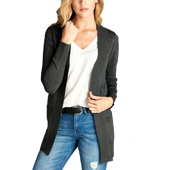Women's Cardigan Long Sleeve Open Front Draped Sweater Rib Banded w/ Pockets in Several Colors