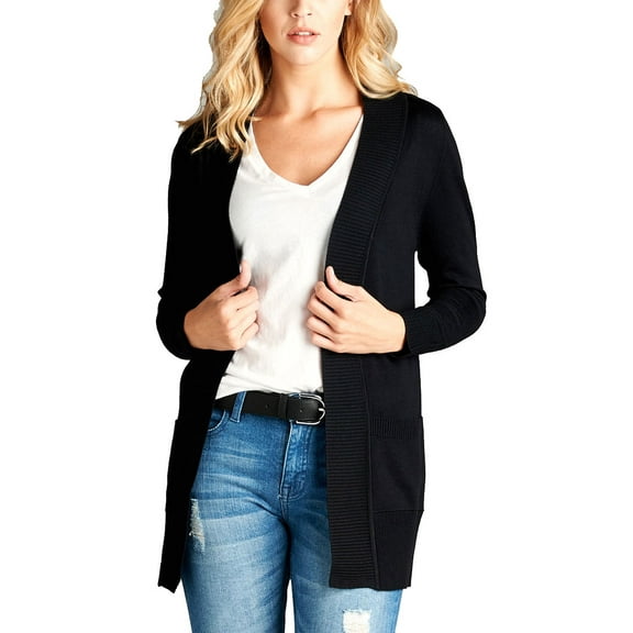 Women's Cardigan Long Sleeve Open Front Draped Sweater Rib Banded w/ Pockets in Several Colors