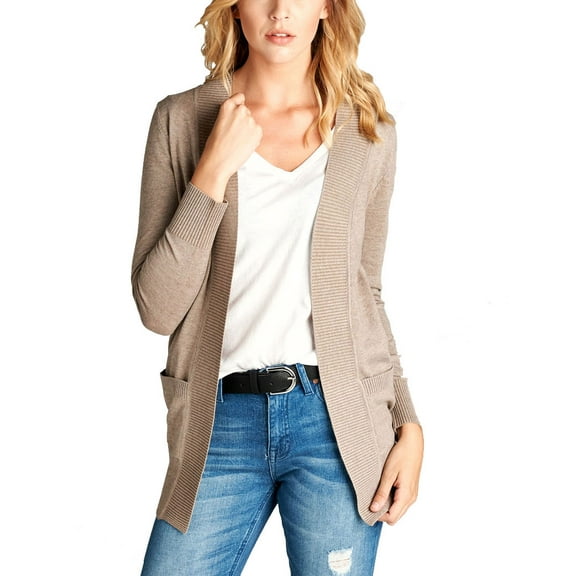 Women's Cardigan Long Sleeve Open Front Draped Sweater Rib Banded w/ Pockets in Several Colors