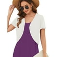 thumbnail image 1 of DEMOTIME Women's Cardigan Open Front V-Neck Lightweight Short Sleeve Bolero Shrugs White L, 1 of 6