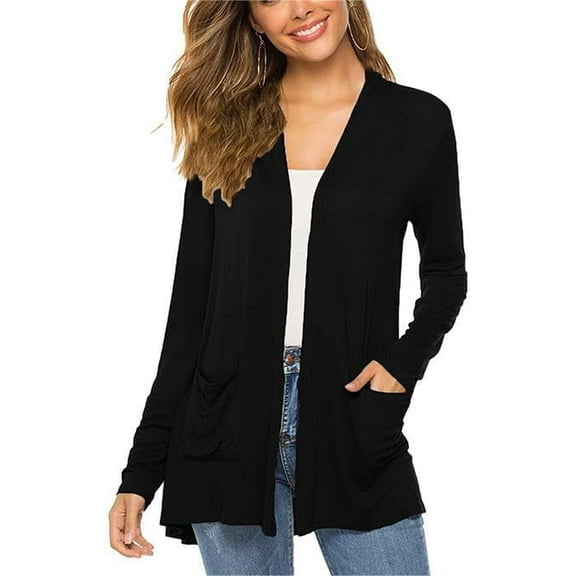 Women's Cardigan Outerwear Long Sleeve Lightweight Breathable Loose Casual Sweater with Pockets