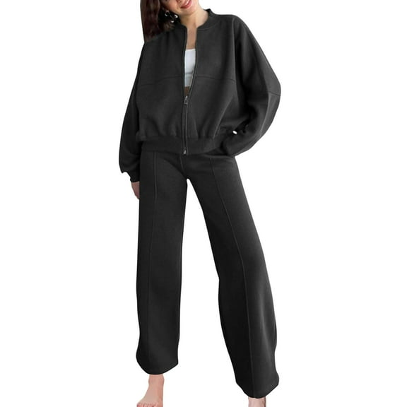 Women's Cardigan Pants Set Tall Fall Casual 2-Piece Outfit with Zippered Sweater and Straight Leg Comfortable Matching Set