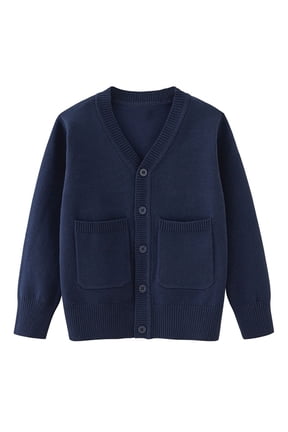 Women's Cardigan School Uniform Sweater Cardigans V-Neck Long Sleeve Button Down Knitwear with Pockets Navy