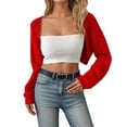 thumbnail image 1 of Women's Cardigan Shawl Long Sleeve Knitted Short Top Open Front Wrap Cardigan,RD1,L, 1 of 5