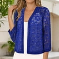 thumbnail image 1 of Women's Cardigan Solid Color Lace Knitted Cardigan With A V Neck And Three Quarter Sleeves For Ladies,Blue Women's Cardigan L, 1 of 5