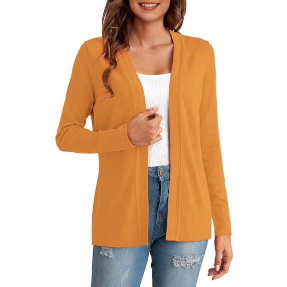 Women's Cardigan Solid Long Sleeved Buttonless Casual Knitted Sweater Cardigan