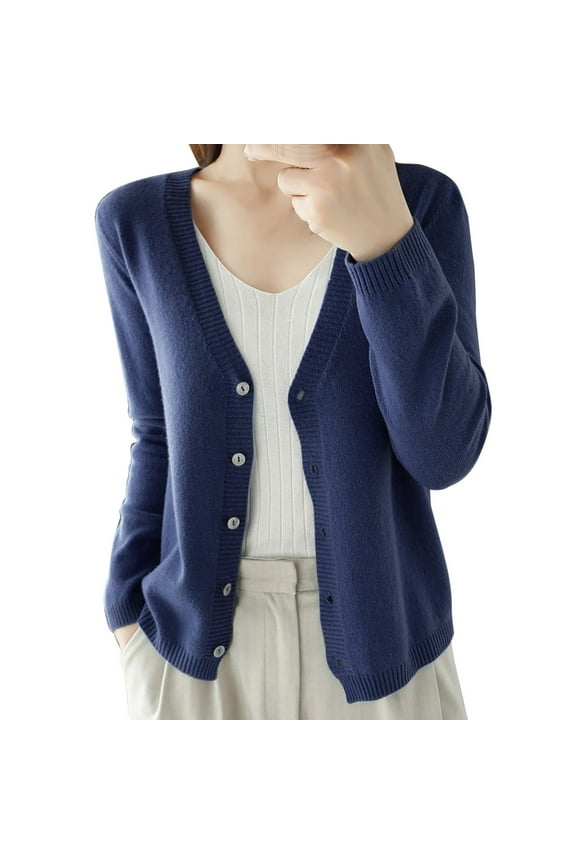 Women's Cardigan Spring And Autumn Leisure Loose Solid Long Sleeve V Neck Button Knitted Soft Cardigan Coat,Blue Women's Cardigan L