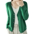 thumbnail image 1 of Women's Cardigan Spring And Autumn Leisure Loose Solid Long Sleeve V Neck Button Knitted Soft Cardigan Coat,Green Women's Cardigan M, 1 of 4