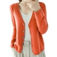 thumbnail image 1 of Women's Cardigan Spring And Autumn Leisure Loose Solid Long Sleeve V Neck Button Knitted Soft Cardigan Coat,Orange Women's Cardigan L, 1 of 4