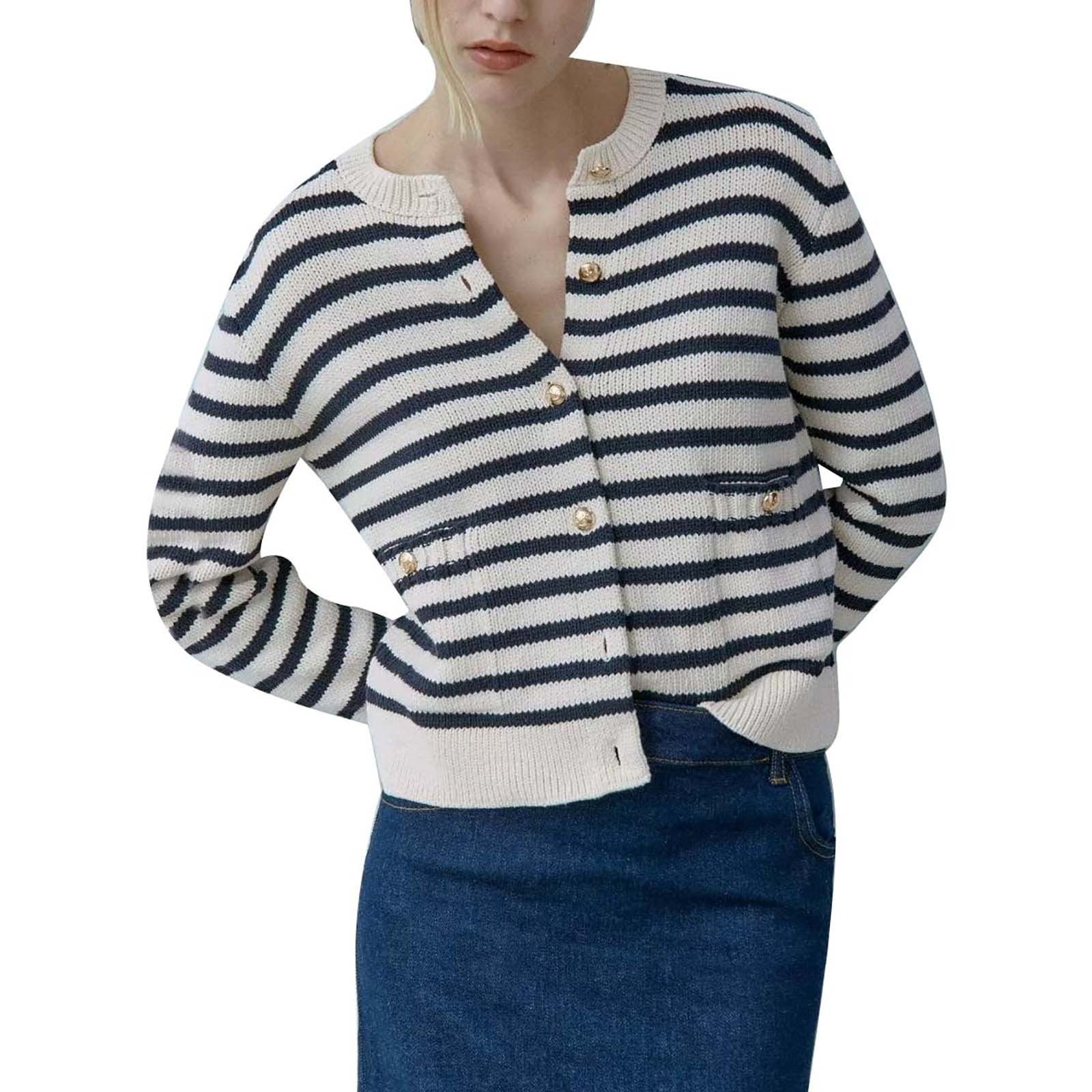 Women's Cardigan Sweater 2023 V Neck Small Fragrance Long Sleeve Button