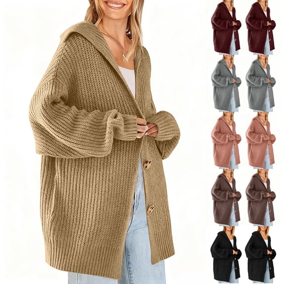 Women's Cardigan Sweater Button-Down Long Sleeve Oversized Knit Cardigans for Fall Winter Cozy Layers,Wine,XL